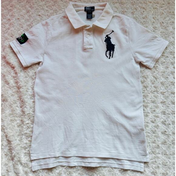 Polo Ralph Lauren Big Pony US Open 2012 Tennis Wht Pique Cotton Shirt Kids Large - Picture 1 of 8